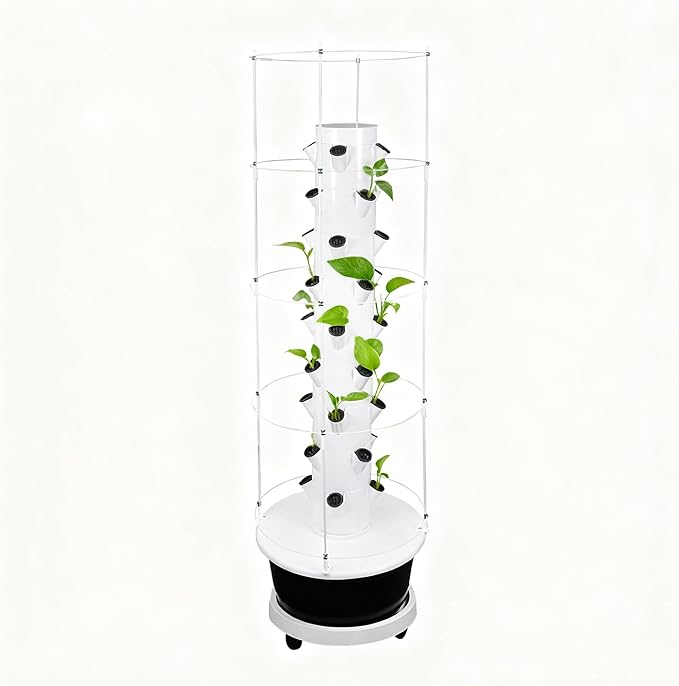 Hydroponics Growing System, 28 Pods Large Vertical Hydroponic Growing Tower with with Climbing Trellis, 9-Tier Indoor Gardening System for Herb Vegetable Fruit(Black)