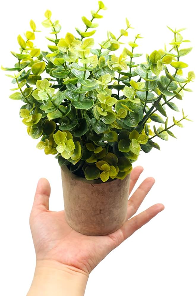 Mini Potted Plants Artificial Flocked Eucalyptus Greenery in Pots Faux Potted Herbs Small Houseplants for Indoor Outdoor Greenery Tabletop Decoration Centerpiece, Garden,Farmhouse (1)