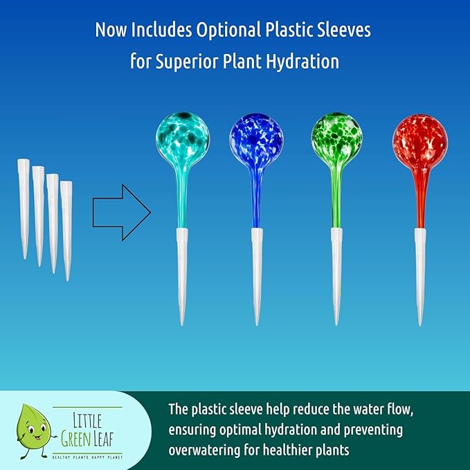 Little Green Leaf LGL Plant Watering Globes - Automatic Self Watering Globes. Decorative Self Watering Planter Inserts. Self Watering Spikes to Support Plant Health. 4 Pack x 350ml.