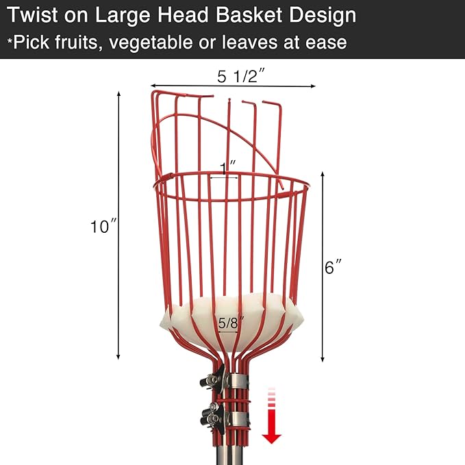 DonSail Pomelo Fruit Picker Pole Tool with Basket Telescoping Long Handle, 35-95 Inch Adjustable Orange Apple Picker Pole Tool with Basket for Avocado Acorn Lemon Pear Mango Tree Picker