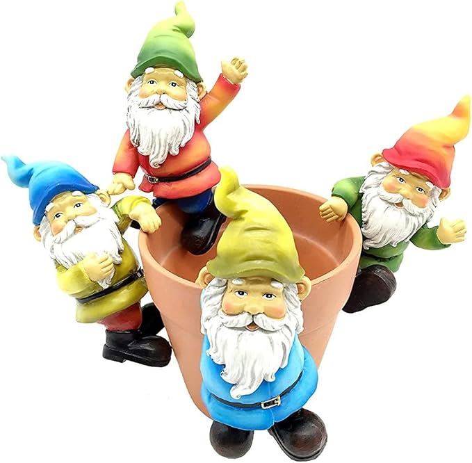 Garden Gnome Flower Pot and Vase Perchers Sitters Clingers Hangers -Set of 4