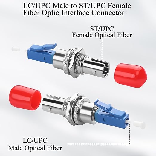 QIANRENON LC to ST Hybrid Fiber Simplex Adapter Coupler SM 9/125μm LC/UPC Male to ST/UPC Female Fiber Optic Interface Connector for Patch Cord Pigtail Optical Power Meter Red Light Pen FTTH