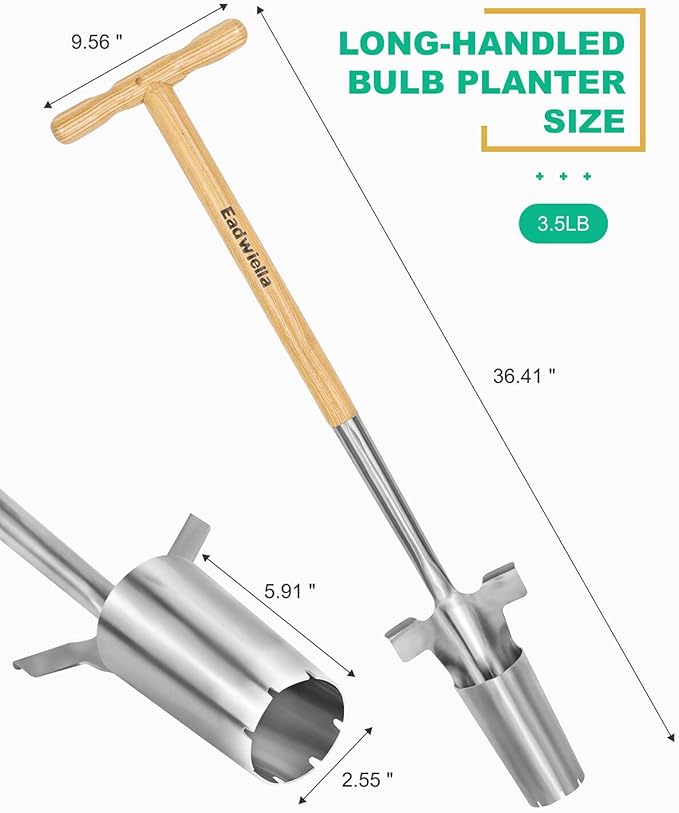 Bulb Planter Tool Long Handle Bulb Transplanter Sod Plug Tool Flower Seedling Planting Tool with Depth Marker and Sharp Teeth for Tulips, Daffodils and Other Flowers Garden Pro Plugger