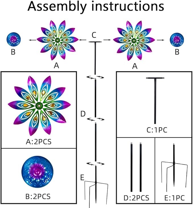 VEWOSTAR Metal Wind Spinner,13” Wind Spinners Outdoor,Peacock Windmill with Stake,Kinetic Wind Spinners for Yard and Garden,Multi-Color Pinwheels Yard Wind Sculptures,Waterproof Spinner for Patio Lawn