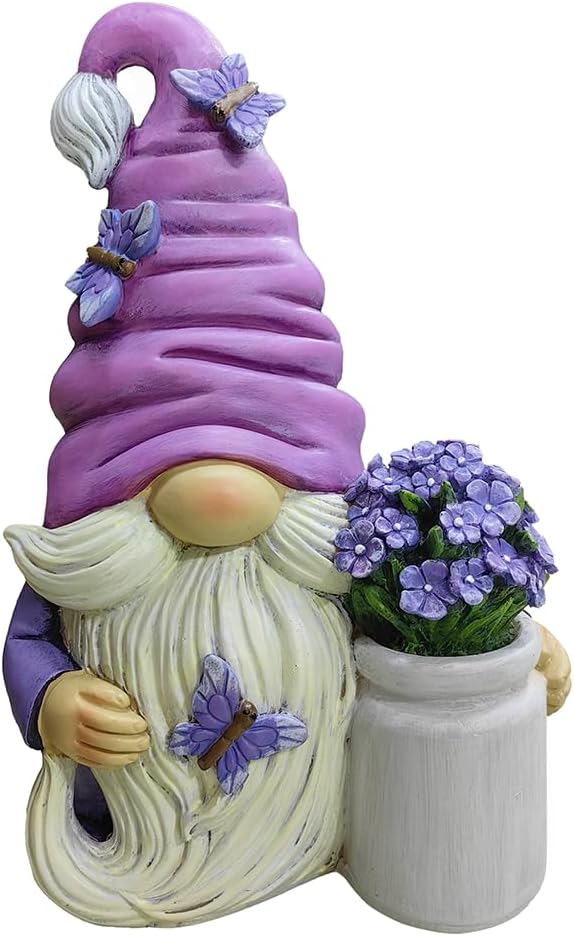 OrnamentallyYou Garden Grace Lavender Gnome Figurine, 10" Purple Home Decor Statue with Butterflies and Flowers