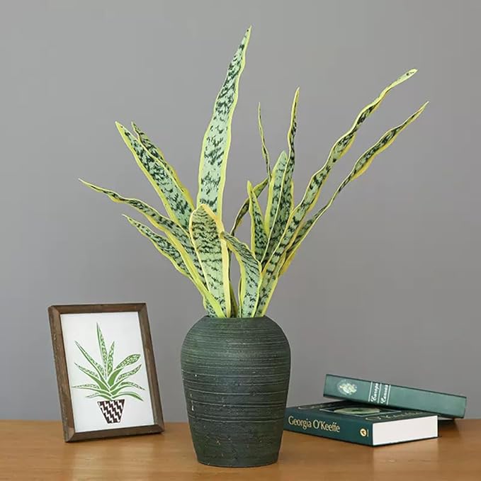 Bird Fiy Artificial Snake Plants 30" Faux Agave Fake Sansevieria Artificial Silk UV Resistant Plant for Home Garden Office Store Decoration 4 Pcs (Yellow-Light Green)