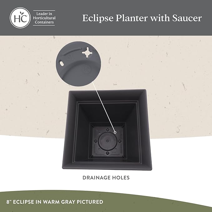 The HC Companies Eclipse Square Plastic Planter w/Attached Saucer - Outdoor & Indoor Plant Pot with Drainage Holes - Lightweight, UV-Resistant Plastic Pots for Plants (10" Sandstone, Pack of 1)
