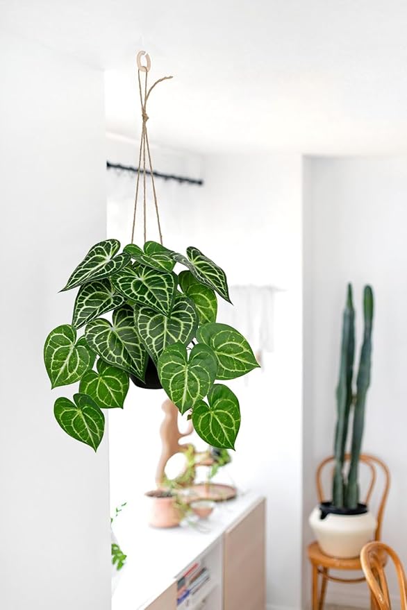 Fake Hanging Plant in Black Pot Artificial Syngonium Podophyllum Plant Faux Greenery Leaves for Wall Bedroom Office Desk Bathroom Indoor Outdoor Home Decor