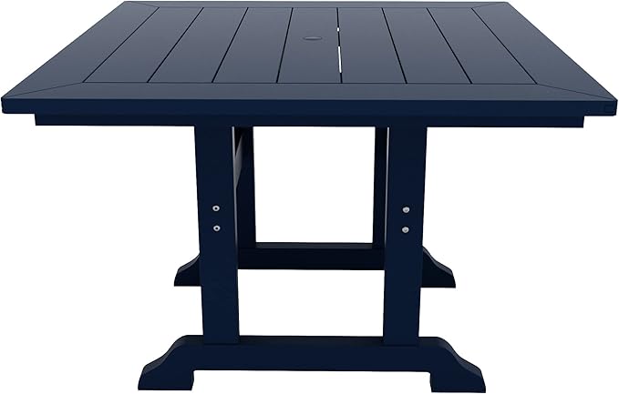WestinTrends Malibu 5 Piece Adirondack Outdoor Dining Set, All Weather Poly Lumber Patio Table and Chairs Furniture Set, 43" Trestle Square Dining Table and 4 Adirondack Dining Chair, Navy Blue