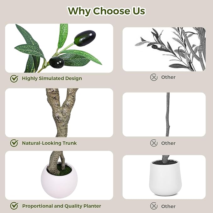 Jocoevol Artificial Olive Tree 8FT, Indoor Fake Silk Plant with Realistic Trunk, Leaves, Fruits and White Planter, Faux Potted Tree for Home Decor and Housewarming Gift, 1 Pack