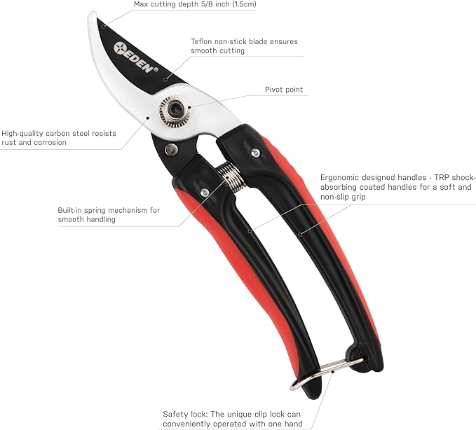 Eden 39005 Bypass Pruning Shears, 5/8 inch cutting diameter for Stems and branches