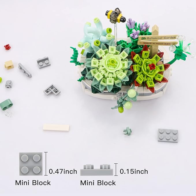 MEIEST Mini Building Blocks Succulent Plant Bonsai Model Set,Creative DIY Simulation Particle Flower Botanical Collection Construction Building Bricks Toy for Kids Adult Home Decor