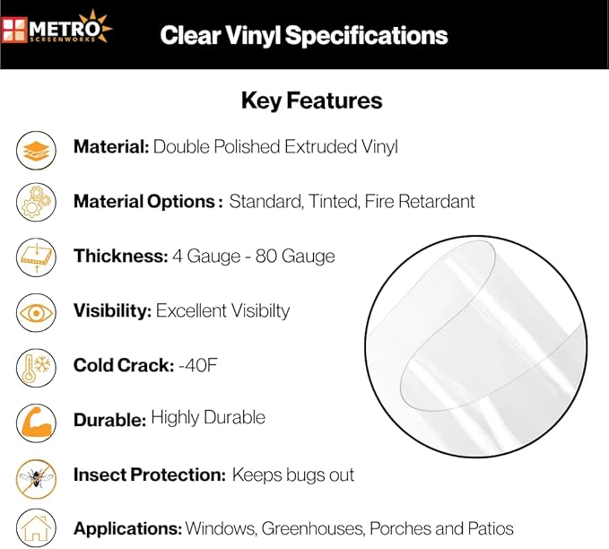 Metro Screenworks Clear Vinyl Roll (Partial) - Marine Grade Vinyl 12 Gauge Sheet - 54-in x 8 Yards - Double Polished Heavy Duty Plastic Sheeting for Windows, Boats, Greenhouse, & More