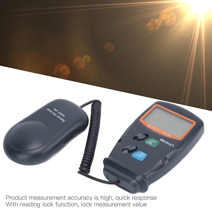 Light Meter Digital Illuminance Meter LX‑1010B Handheld Luminometer 3-1/2 digits 18mm LCD Photometer Luxmeter Tester Reading Lock Range up to 50000 Lx