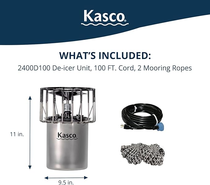 Kasco Deicer 1/2 HP Lake & Pond De-icer 120V – Single Phase with 100 Ft Electric Power Cord | Water Deicer for Ponds, Lakes & Dock Bubbler