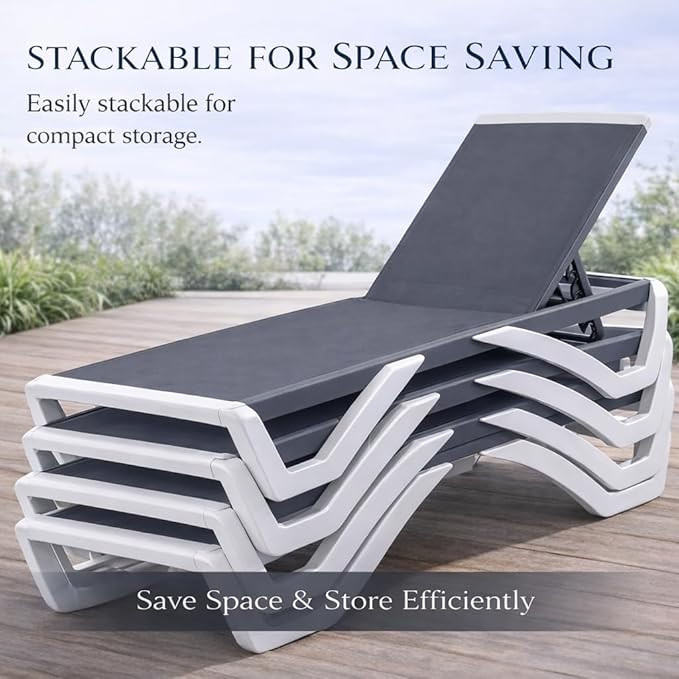Kozyard Outdoor Chaise Lounge Chair, Full Flat Adjustable Patio Lounger with Aluminum Frame & Resin Legs, Textilene Fabric for Poolside, Backyard & Beach (Gray)