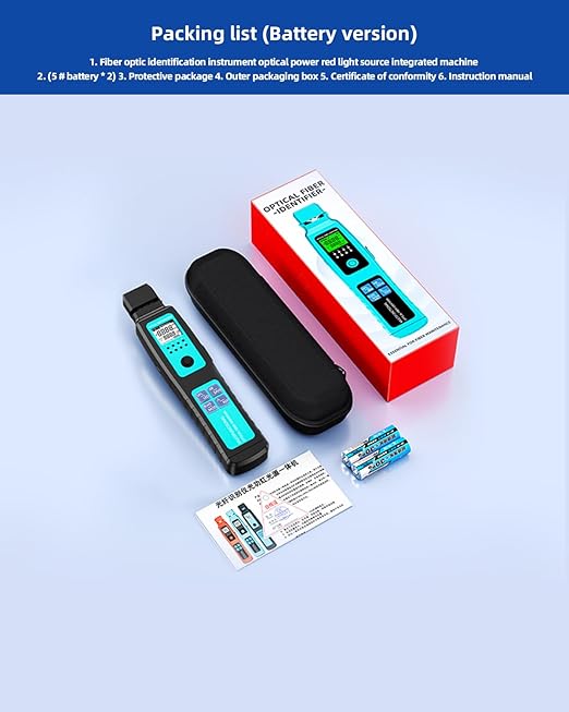Buacoz Fiber Optic Identifier with Optical Power Meter Red Light Source, 5-in-1 All-in-One Tester for Single-Mode Multi-Mode, Fiber Direction Detector with Clamp, Battery-Powered -50-26dBm