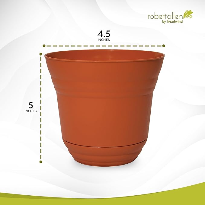 Headwind Traverse Planters – 5" 2 Pack Plastic Plant Pot in Tango Orange - Indoor & Outdoor Pots for Plants with Drainage - Decorative Plant Pot, Flower Pots Outdoor for Garden by Robert Allen