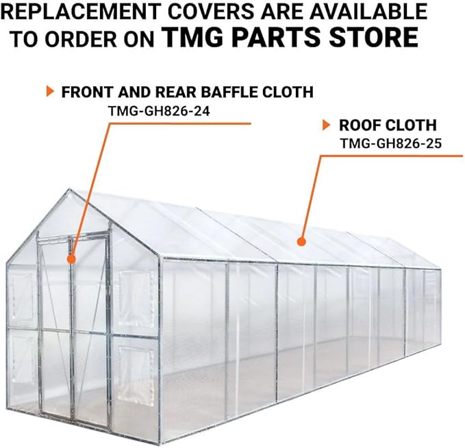 8x26ft Commercial-Style Greenhouse with Solid Galvanized Steel Frame High-Strength PVC Cover Rolled-up Side Windows Enhanced Ventilation