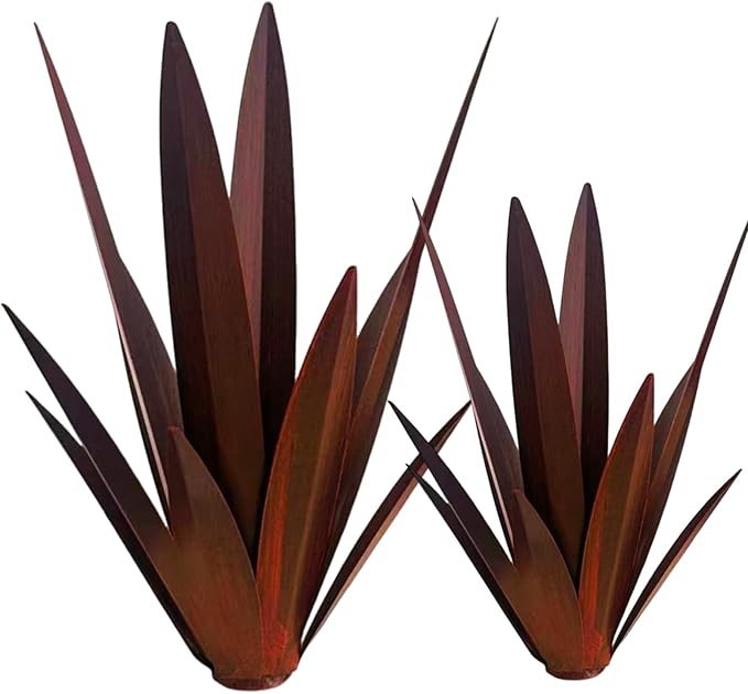 Muciwa 2 PCS Metal Agave Sculpture Decoration, Vintage Country Hand-Painted Sculpture DIY Metal Agave Plant, Home Garden Courtyard Lawn Outdoor Decoration (2pcs-red)