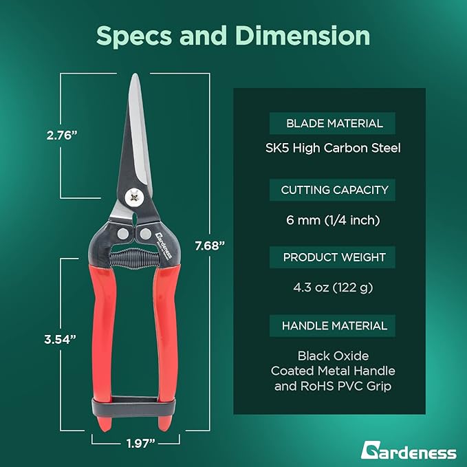 Gardeness Gardening Scissor 2 PCS SK5 high Carbon Steel Straight Florist Scissors, Pruning Snip, Multi-Tasking Garden Precision Herb Snips Flower Clippers Bonsai Trimmers Hydroponic Herbs
