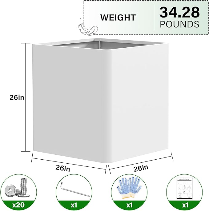 BHCORTEN Large Outdoor Planter 26" L x 26" W x 26" H,Metal Square Planter for Outdoor Plants,Heavy Duty Modern Flower Plant Pot for Porch/Patio/Garden