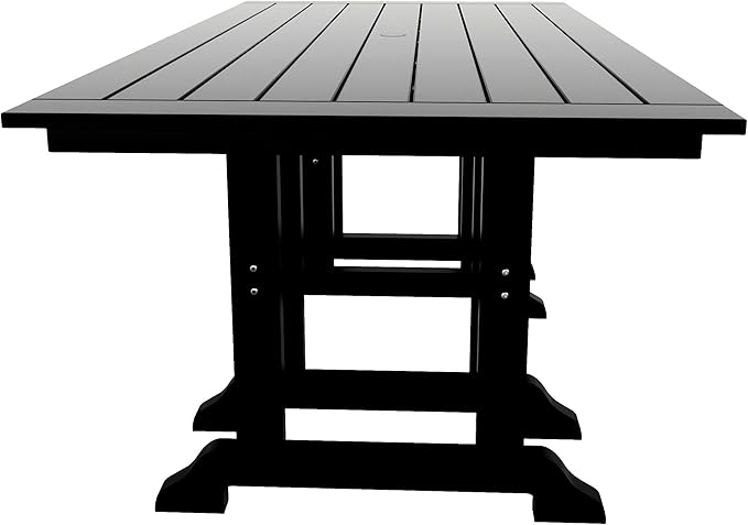 WestinTrends Malibu 7 Piece Adirondack Outdoor Dining Set, All Weather Poly Lumber Patio Table and Chairs Furniture Set, 71" Trestle Dining Table and 6 Adirondack Dining Chair, Black