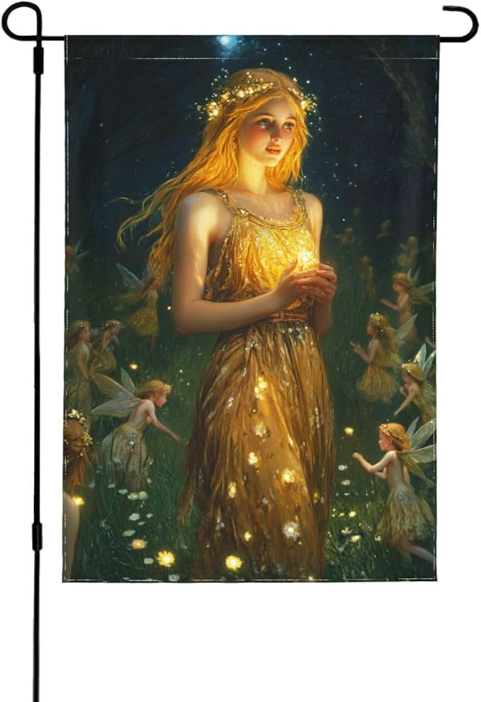 Fairy Garden Flag Vertical Double Sided Outdoor Yard Flags 12.5x18 Inch Burlap Banners Vertical Double Sided for Outdoor Decor Lawn