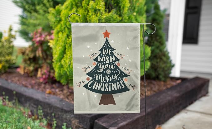 AGAS Merry Christmas Yard Flag 12x18 Inch 200D Nylon, Christmas Tree Xmas, Small Christmas Flags, Christmas Mini Garden Flags - No Pole Included