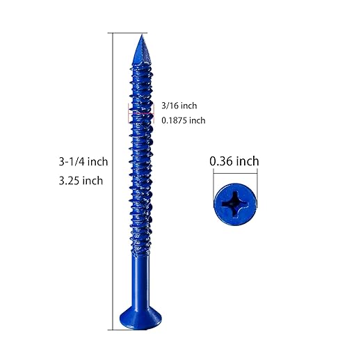 (30 PCS) 3/16''x3-1/4 Concrete Screw Anchor Blue Flat Head for Anchoring to Masonry, Block or Brick Stucco
