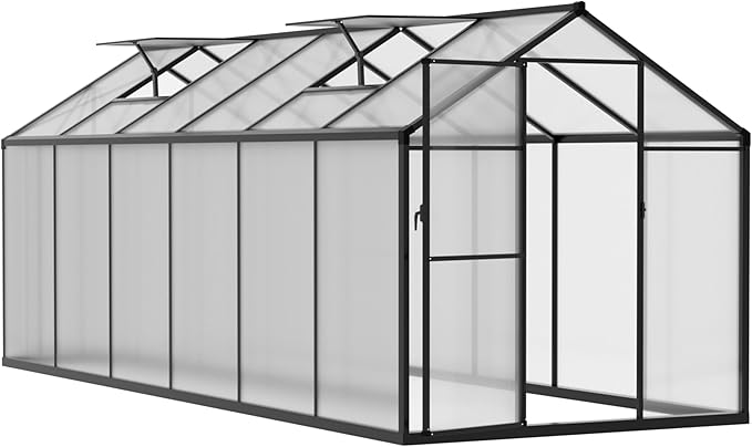 MUPATER 6 x 12 FT Outdoor Greenhouse, Polycarbonate Greenhouse with Aluminum Frame, Walk in Green House Plastic Kit Heavy Duty, W/ Lockable Door and Ajustable Roof Vent for Backyard, Garden, Grey