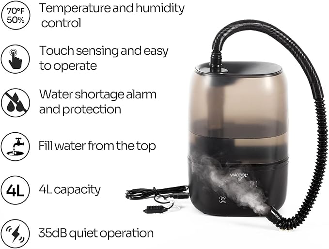 WACOOL Reptile Fogger with Humidity Controller, 4L Large Tank Reptile Humidifier with Humidistat & Extended Hose, Automatic Terrarium Fogger for Beared Dragon Lizard Gecko Snake Tortoise