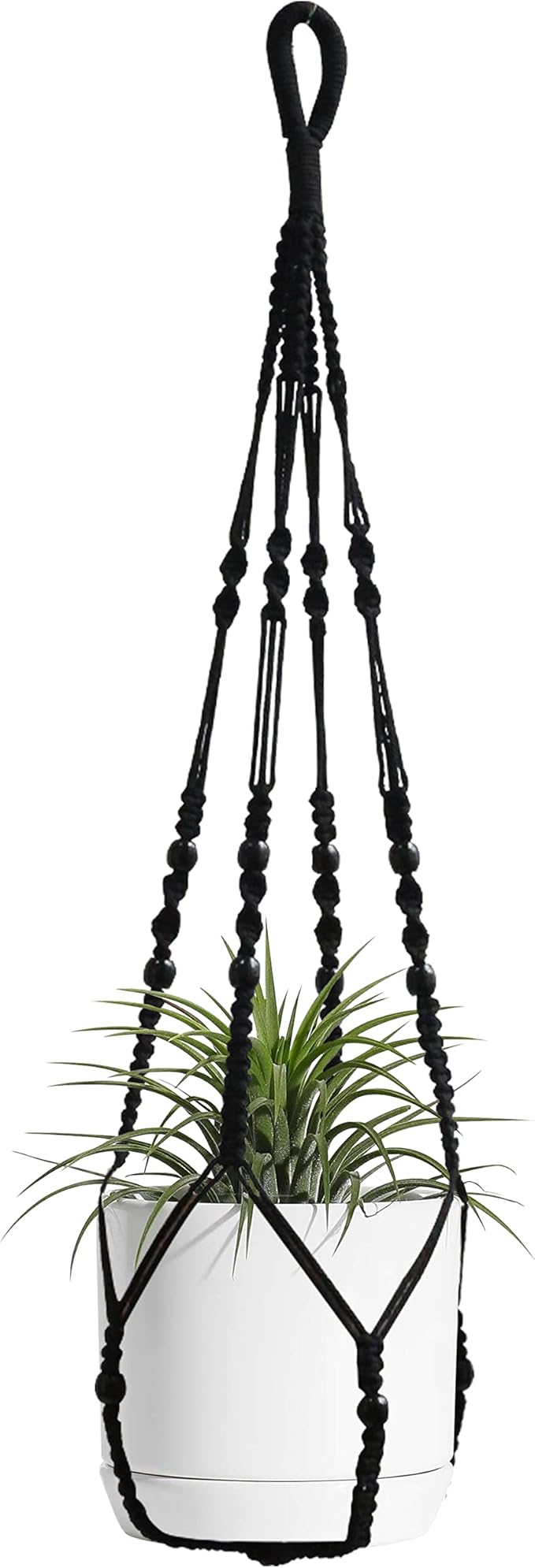 BlueMake Macrame Plant Hanger Indoor Hanging with Wood Beads Macrame Planters No Tassel for Indoor Outdoor Boho Home Decor 35 Inch (Black,1pc)