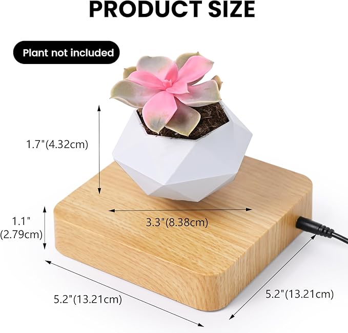 Leekimid Levitating Plant Pot, Magnetic Levitation Flower Pot Suspension Floating Plant Succulents, Air Bonsai Potted Plant for Home Decoration, Living Room, Office, Desk (White)