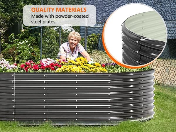 VINGLI 8x4x2ft Galvanized Raised Garden Beds, Oval Planter Boxes Outdoor, Raised Garden Bed for Gardening, Easy Assembly Planter Boxes for Vegetables (Black)