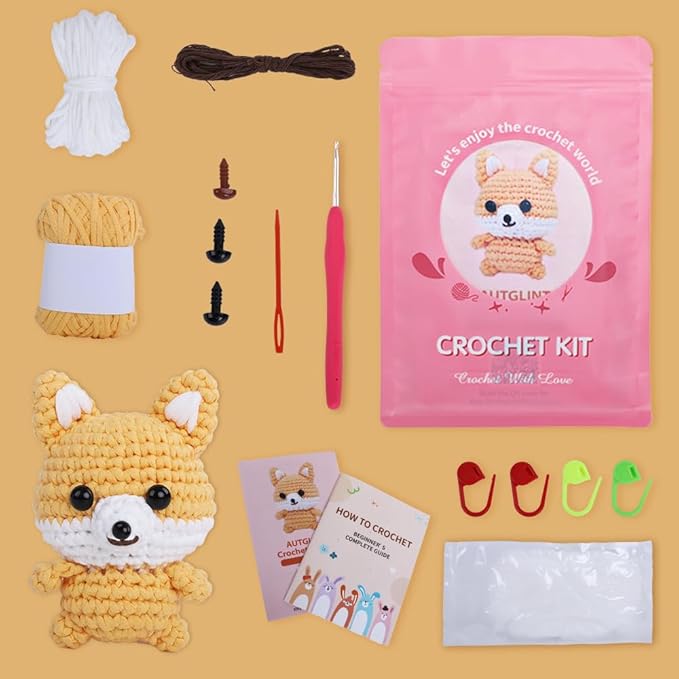 Fox Amigurumi Crochet Kit for Beginners - Forest Friends Animal DIY Starter Set with Slow-Motion Video Guides | Premium Non-Fraying Tube Yarn & 40% Extra Material | Creative Craft Keepsake Gift