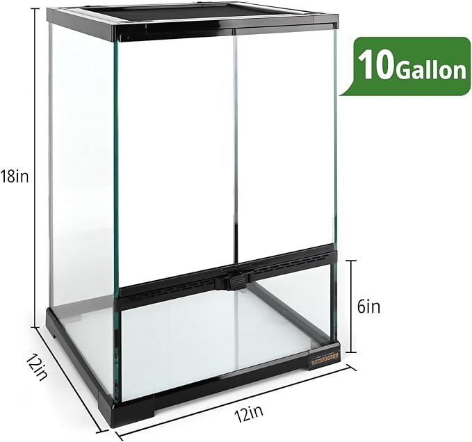 waazoorep 11 Gallon Reptile Glass Tank Vertical Terrarium 12"x12"x18" Habitat Enclosure with Front Openning Door and Top Screen Ventilation for Geckos, Snakes,Tree Frogs,Chameleon