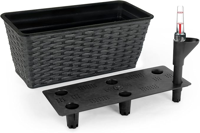 Smart Self-Watering Rectangle Planter for Indoor and Outdoor,Hand Woven Wicker,Espresso,UV Stabilized Frost Blocking Planter