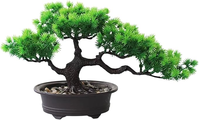 Rozwkeo Artificial Bonsai Tree Fake Plant Decoration Potted Tree Faux House Plants Small Japanese Pine Bonsai Plant for Indoor Home Decoration Office Hotel Windowsill Desktop Display Zen Decor Trees