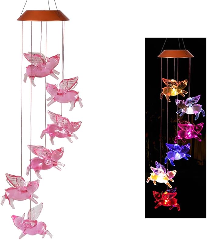 xxschy LED Solar Fly Pigs Wind Chimes Outdoor - Waterproof Solar Powered LED Changing Light Color 6 Flying Pigs Mobile Romantic Wind-Bell for Home, Party, Festival Decor, Night Garden Decoration