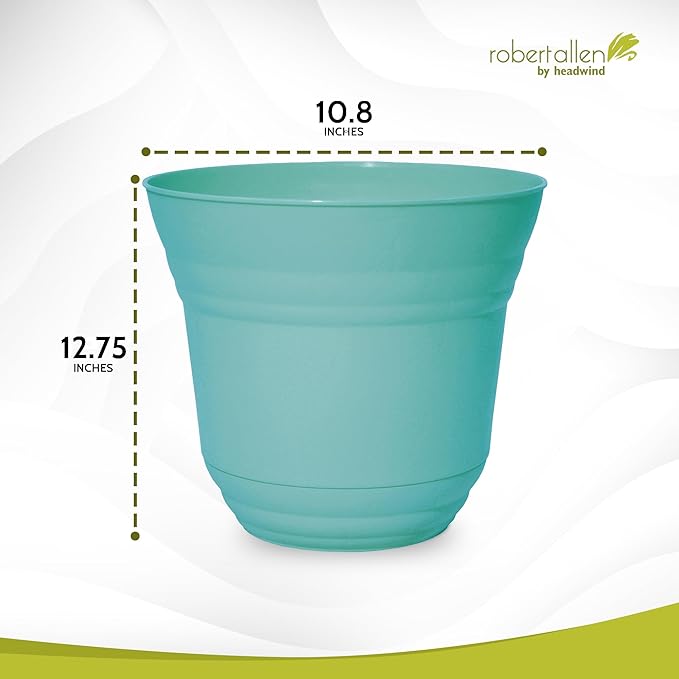 Headwind Traverse Planters – 12" 2 Pack Plastic Plant Pot in Surf Light Blue - Indoor & Outdoor Pots for Plants with Drainage - Decorative Plant Pot, Flower Pots Outdoor for Garden by Robert Allen