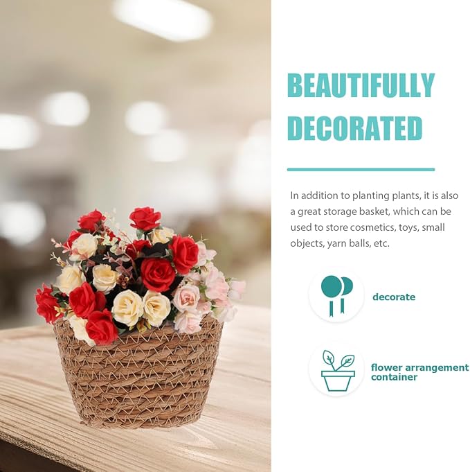 BESPORTBLE Seagrass Planter Basket Indoor, 2 Pcs Small Hand Woven Plant Basket Storage Containers with Plastic Liners for Indoor Planters Flower Pots Decoration, 5.07 * 3.5inch