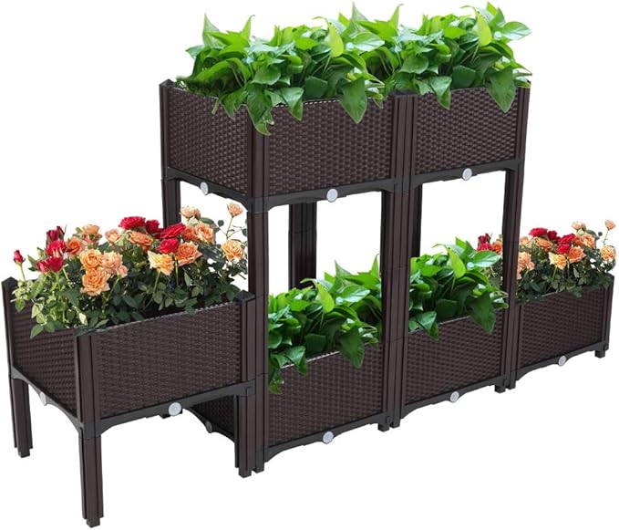Raised Garden Beds, Planter Box, Self-Watering Plastic Planter for Indoor Outdoor Vegetables, Fruits, Potato, Flowers (6 Pcs)