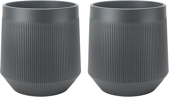Yaghpy Plant Pots，Set of 2 Plastic Large Pots for Indoor Plants,Flower Pots Outdoor Planters with Drainage Hole and Seamless Saucer,(Gray 12Inches)