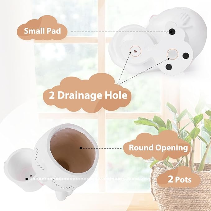 vomiceak Face Planter Pots Head, Planters for Indoor Plants - Double Cute Plant Pots for Flower & Succulent with Drainage Holes - Ideal Present Ideas (White Lady)
