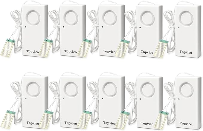 Topvico Water Leak Detector Alarm, 120dB Flood Alert for Home, Basement, Under Sink, Sump Pump, RV, Water Heater, Battery Operated Standalone Moisture Sensor, 10 Pack