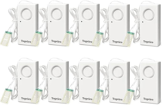 Topvico Water Leak Detector Alarm, 120dB Flood Alert for Home, Basement, Under Sink, Sump Pump, RV, Water Heater, Battery Operated Standalone Moisture Sensor, 10 Pack