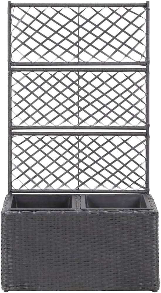 vidaXL Black Poly Rattan Planter with Built-in Trellis and 2 Removable Pots - Stylish and Versatile Garden Feature with Weather Material - Ideal for Climbing Plants and Flowers