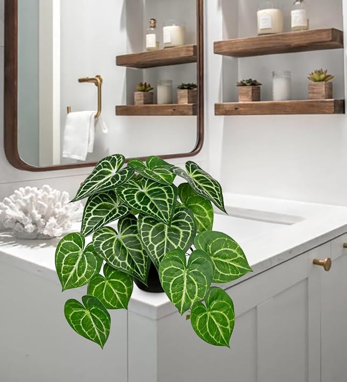 Fake Hanging Plant in Black Pot Artificial Syngonium Podophyllum Plant Faux Greenery Leaves for Wall Bedroom Office Desk Bathroom Indoor Outdoor Home Decor