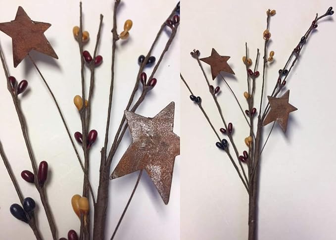 Colonial Americana Pip Berry Picks with Rusty Stars - 4 Pc Set | 12 inch